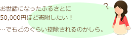 お世話になったふるさとに50,000円ほど寄附したい！…でもどのぐらい控除されるのかしら。